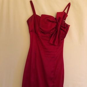 Red Bodycon Dress with Bow  - Size 0